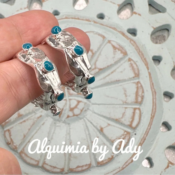 Bohemian silver statement medium blue eBay hoops earrings - Picture 4 of 8